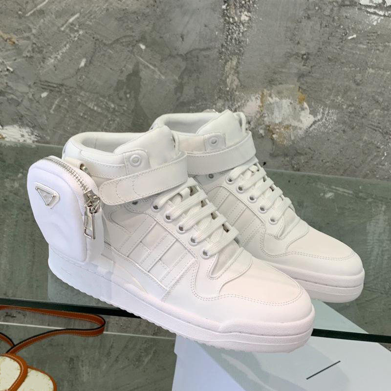 

ReNylon Shoes Women Men Fashion Forum High Top Removable Pouch Zipper Bag Casual Shoe Calfskin Leather Luxurys Designers Sneakers Classic Tree Bars Sport Shoe 35-44, Navy