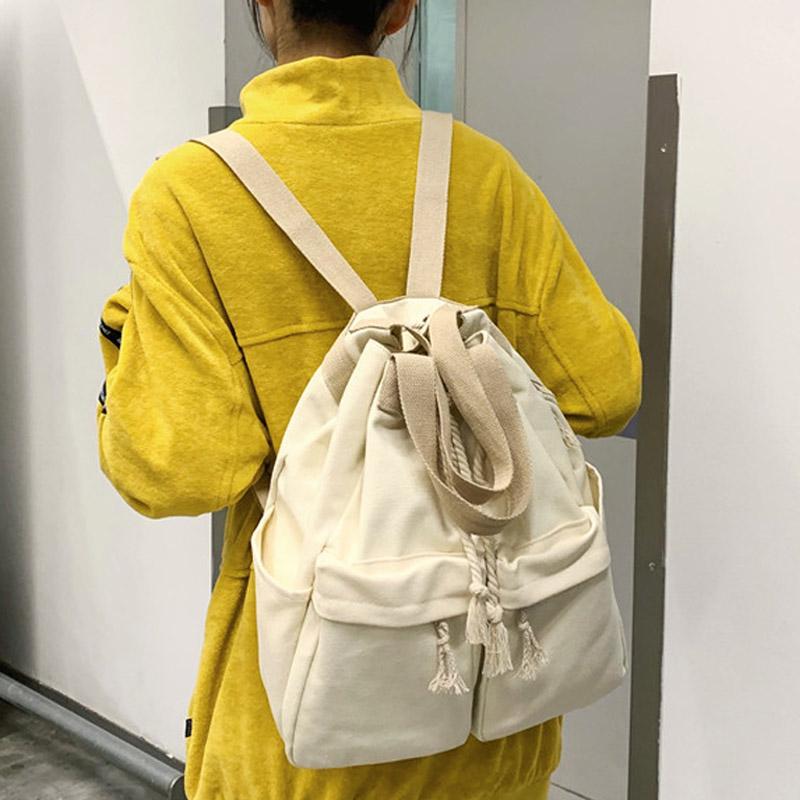 

Outdoor Bags Fashion Women Canvas Backpack Large Capacity Shoulder Bag For Teengers Gilrs Drawstring School Backpacks Sac A Dos Rucksack, Black