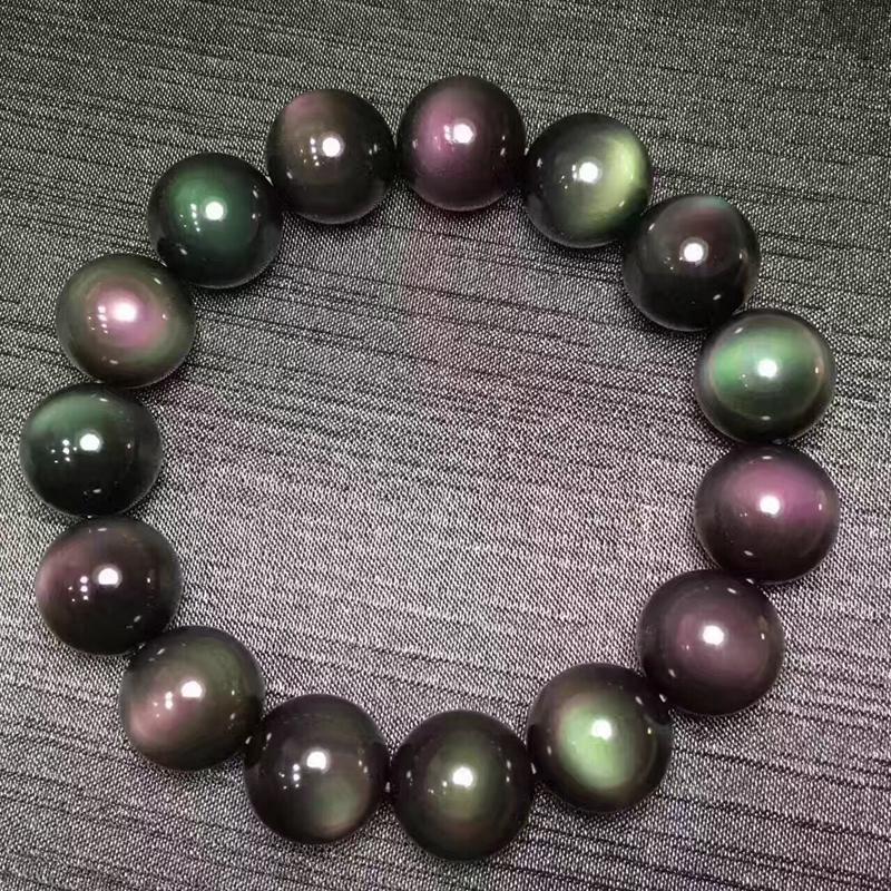 

Beaded, Strands Natural Real Rainbow Eye Obsidian Bracelet Single Circle Men's And Women's Good Luck Fengshui Bead