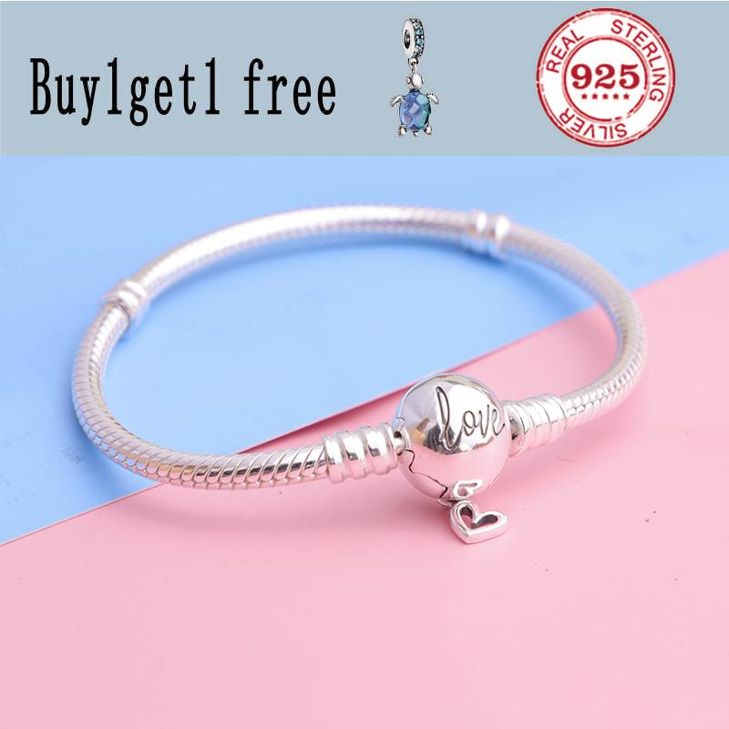 

New 925 sterling silver Moments Freehand Heart Clasp Snake Chain pandora Bracelets for women fit charms beads DIY Jewelry