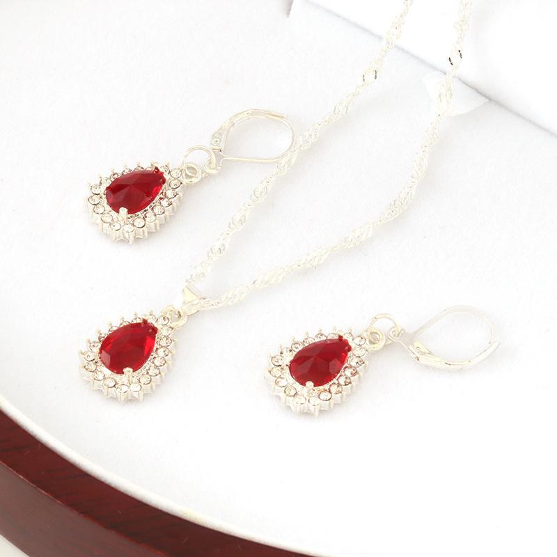 

Earrings & Necklace High Quality Crystal Drop Shape Inlay Rhinestone And Set Wedding Bride Hundred Collocation Noble Jewelry, Silver