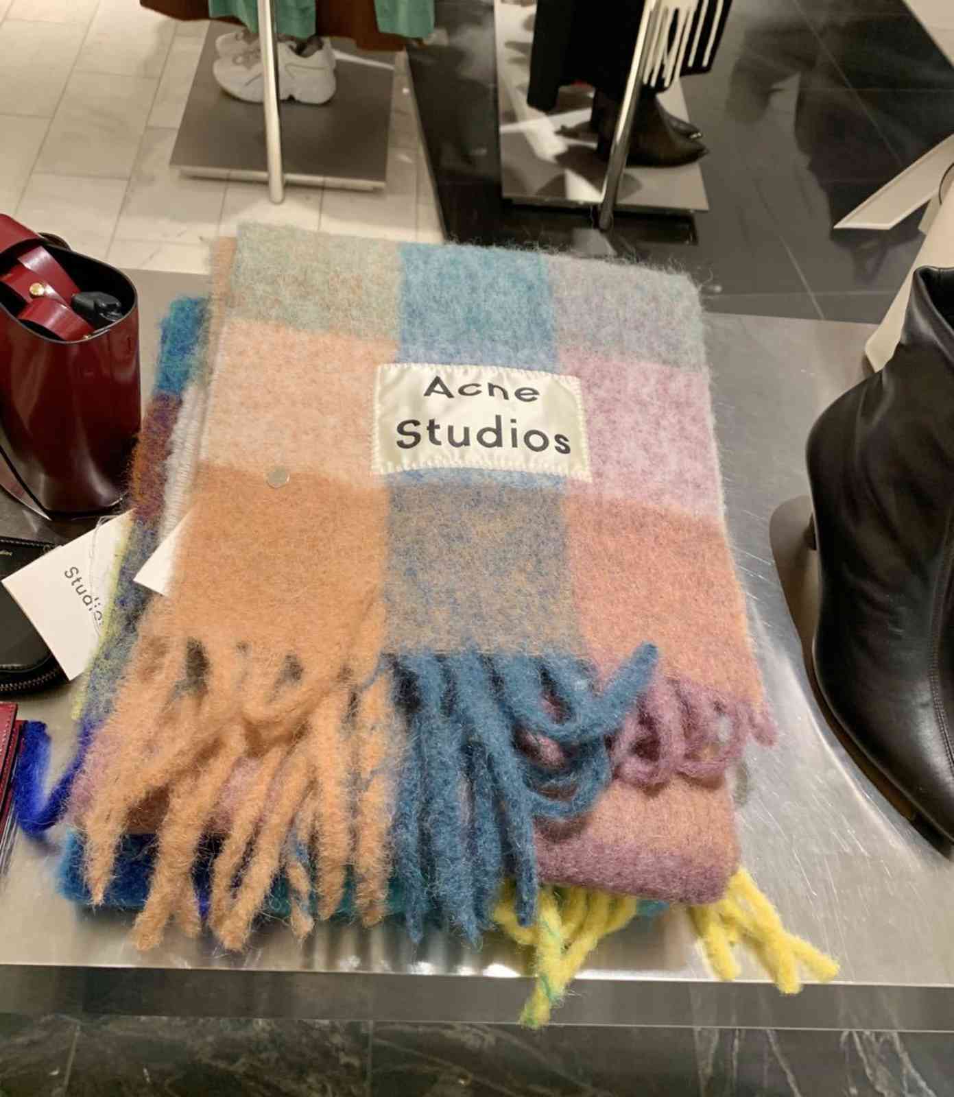 

Acne studios vally alpaca wool blended rainbow Plaid Scarf XYM UN02 HZWR, Blue;gray