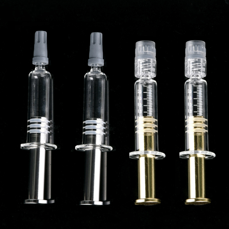 

Golden Silver Color Plunger Glass Syringe 1.0ml for Vape m6t th205 Tank Disposable Atomizer D8 Thick oil Injector Box Packaging