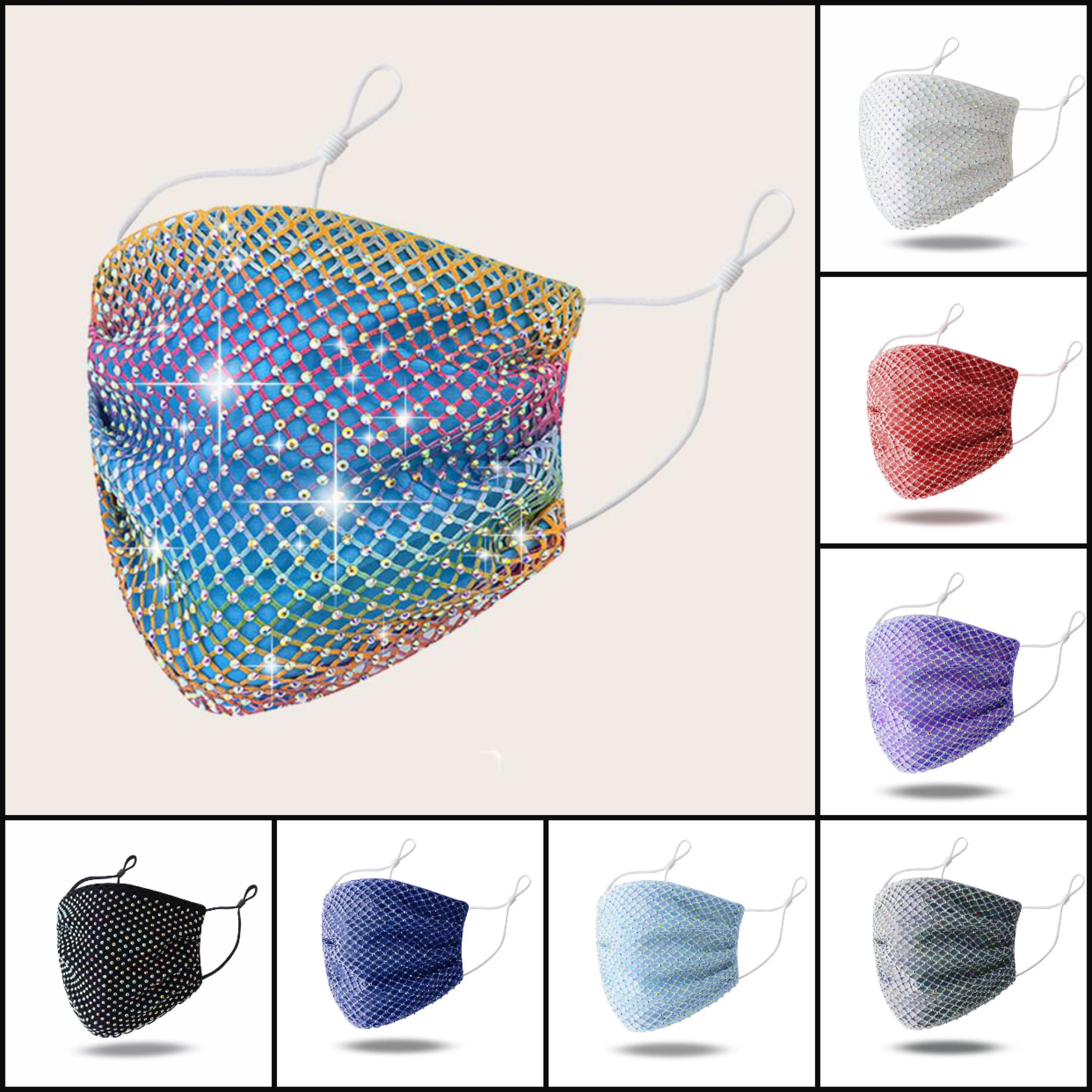 

Fast Ship! Rhinestone Mesh Reusable Cloth Face Mask Crystal Masquerade Party Masks for Women Girls Adult With Bling Diamond