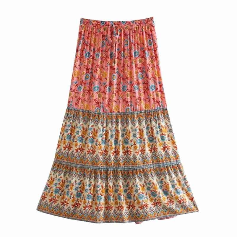 

Women long skirts Casual Ethnic print skirt high waist Slim female summer bottoms holidays beach 210524, Green