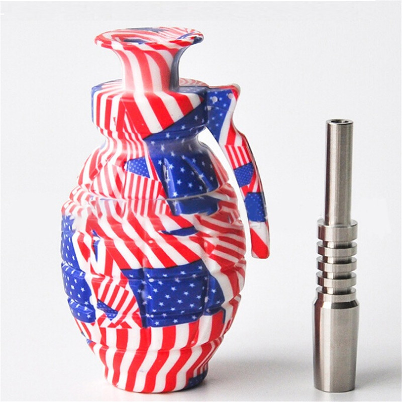 

Grenade Silicone Pipe Set with 14mm Titanium Nails No Battery Colorful Detachable and Portable Smoking Pipes Nectar Collector Kit DHL Fast