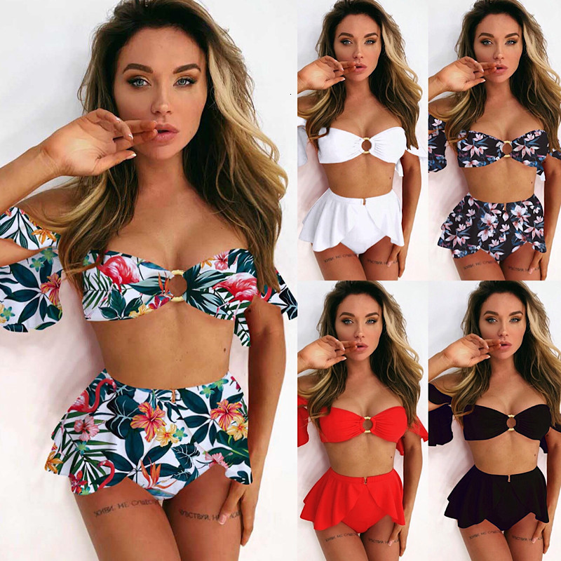 Bikini 2021 Piece Three Sexy Printed Ruffle Swimsuit-image-678645222