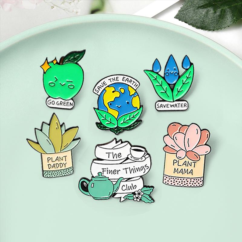 

Pins, Brooches Go Green Earth Enamel Lapel Pins Save Water The Environment Badges Gifts For Friends Broche Wholesale