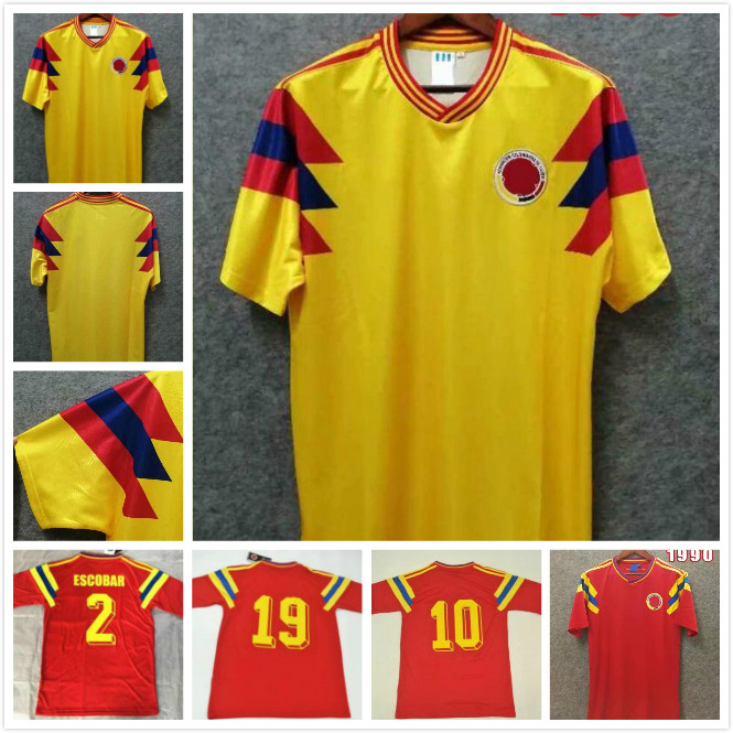

1990 Colombia VALDERRAMA GUERRERO Retro Mens Soccer Jerseys ESCOBAR Memoria Home Away Football Shirt Classic Uniforms, Yellow