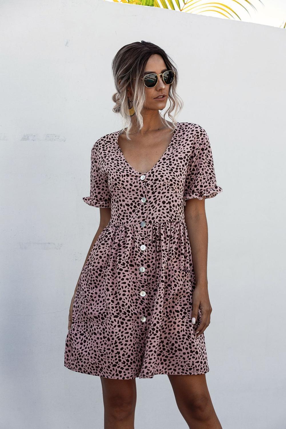 

Casual Buttons Summer Dress Women Vintage V neck Short Sleeve Short Shirt Dresses Woman Beach Holiday Sundress Female Vestidos 210521, Lavender