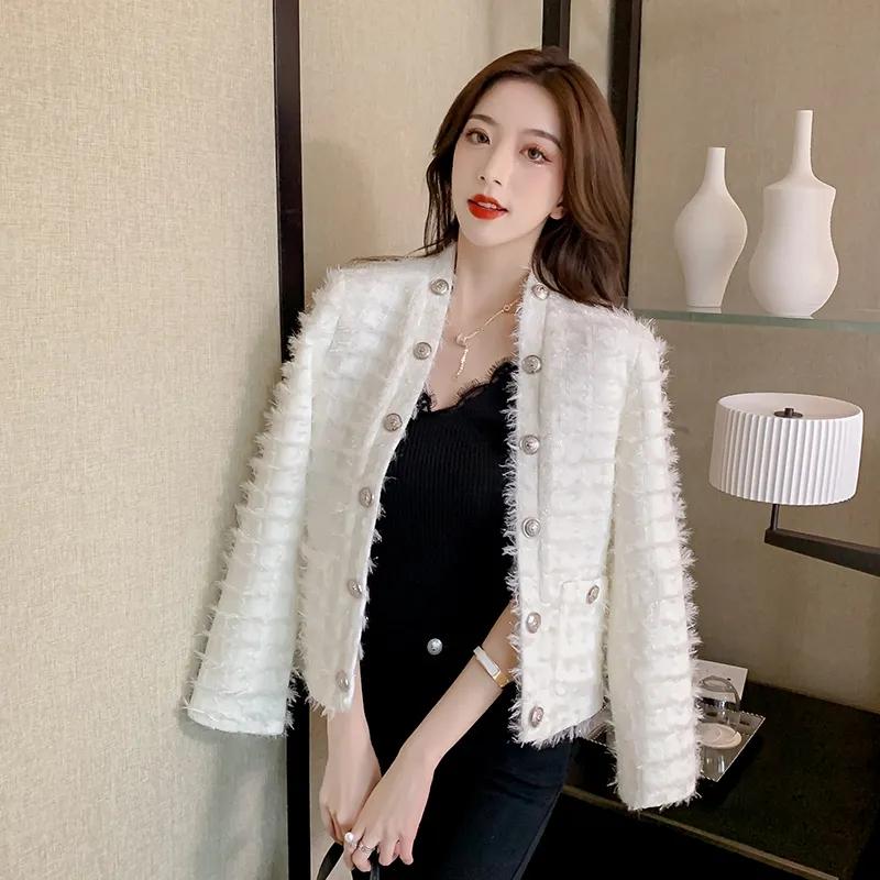 

Women' Jackets Ladies Autumn Heavy Industry Fringed Short Slim Cardigan Jacket Tweed Long Sleeve Fashion Coat Women, Black
