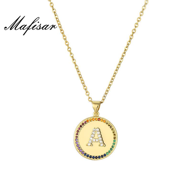 

Pendant Necklaces Mafisar Tiny Gold Initial Letter Necklace For Women Rainbow Color CZ A-Z Alphabet Coin Jewelry Christmas Gifts