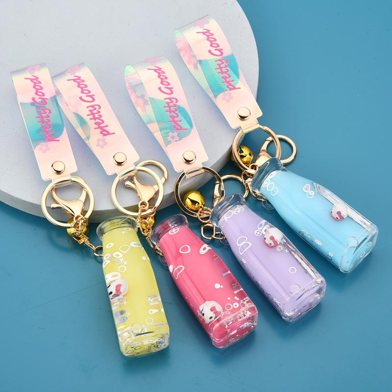 

Keychains Cat Keychain Creative Bottle Liquid Crystal Quicksand Sequin Key Ring Bag Pendant For Women, Silver