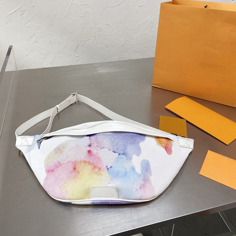 

Men Women Discovery Fanny Pack Watercolor Leather Belt Bags Fashion Waist Bag Mens Cross Body Bumbag With Zipper Closure Coin Card Purse