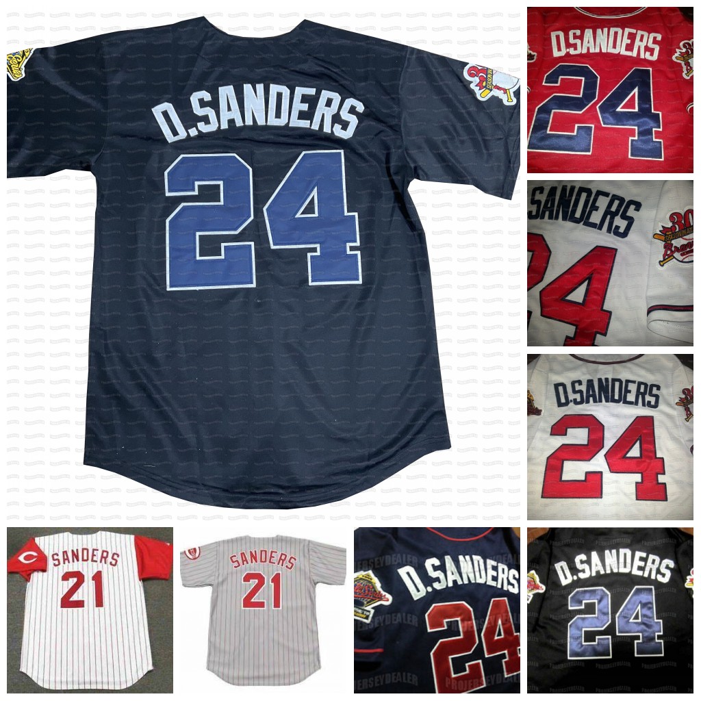 

24 DEION SANDERS DUAL PATCH Baseball Jersey Altanta 1995 Wrold Series Custom Jerseys Black Red White Grey Stitched, 24 red