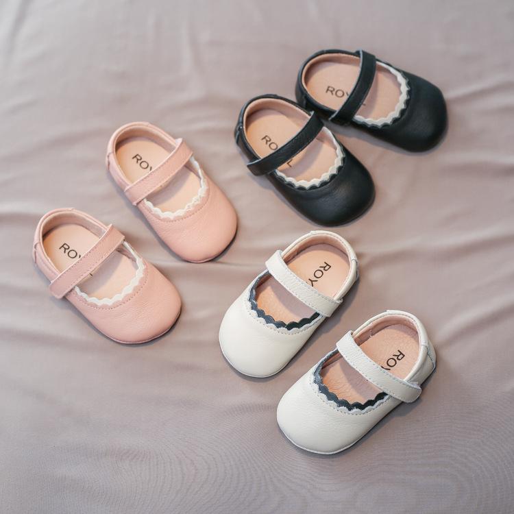 

First Walkers Spring Autumn Baby Girls Genuine Leaher Shoes Toddler Solid Color, Black
