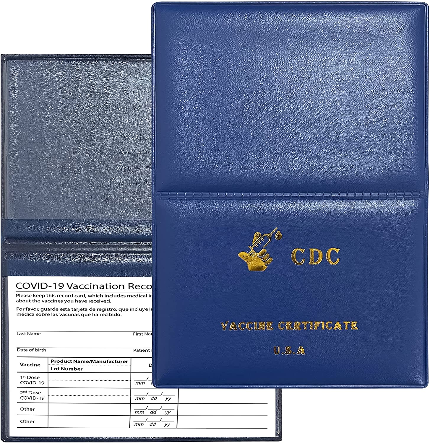 3x4 inch CDC Vaccination Card Protector, 4x3 Blue PU Leather Vaccination Record Card Holder to Protect Your CDC Immunization Record Cards, CDC Pa-image-708319309