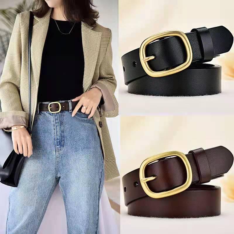 

Belts Belt For Women's Fashion With Jeans Decorative Thin Girdle Cowskin Genuine Leather Black Korean Simple Trouser Waistband, Black;brown