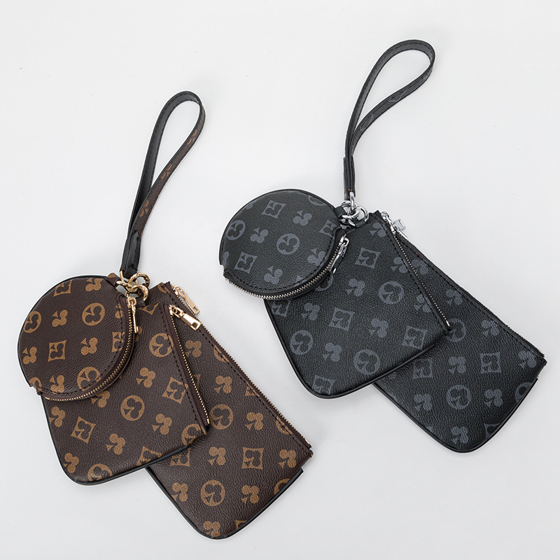 

Hand bag female three in one hand bag #1162 new mahjong bag cross border Mini old flower retro wrist zero wallet, Black poker pattern