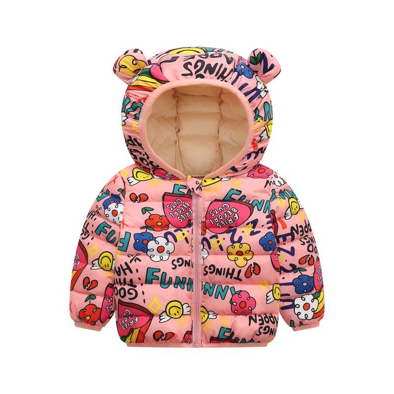 

Down Coat Children Boys Cotton Clothes Girls Fashion Hooded Outerwear Kids Warm Jacket Winter Printing CDS089, Blue;gray