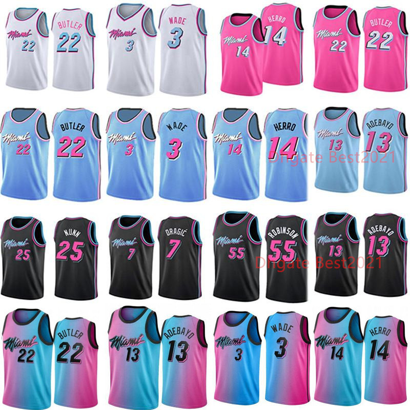 

Dwyane 3 Wade Jimmy 22 Butler Jersey Pink Bam 13 Adebayo Tyler 14 Herro Mens Basketball Jerseys Black White All stitched, Black;red
