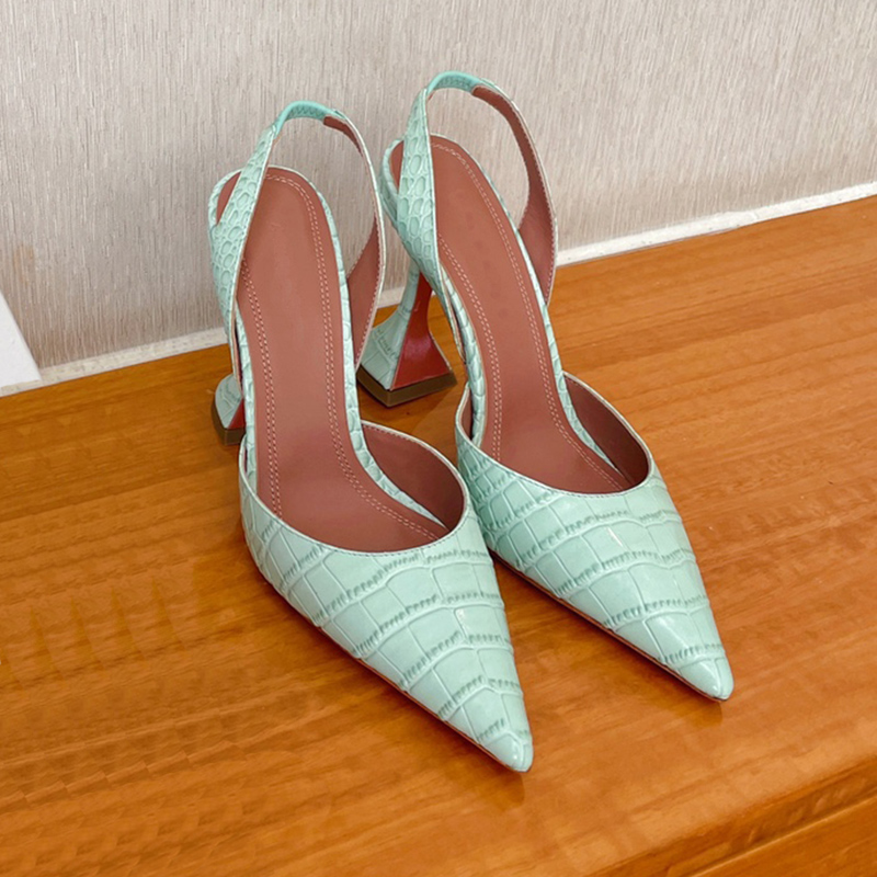 

Fashion high heeled womens sandals designer dress shoes embossed leather pointed Ankle Wrap Back Strap women shoe heels sandal US size 4-12 with box, Mint green
