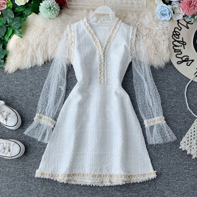 

skirt 2021 Fashion Spring Autumn Two Set Women Lace Shirt Blouse + Mini Dress Elegant 2 Piece Suits Outfits B7QD, Black