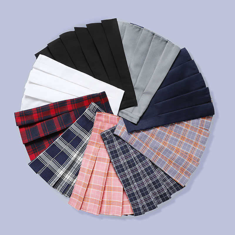 

3XL Women Skirt Preppy Style High Waist Chic Stitching Skirts Summer Student Pleated Skirt Women Cute Sweet Girls Dance Skirt 210608, Photo color