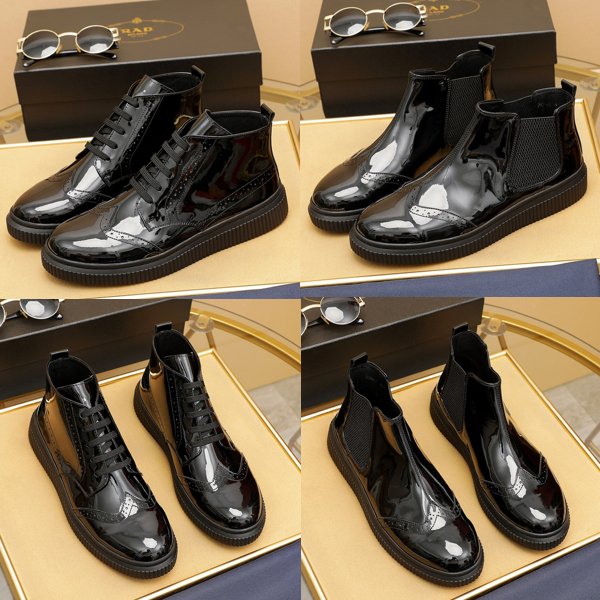 

New P Chunky Loafers Martin boots Designer Short Boot Calfskin Noble Fashion Trendy man Bottom Rubber non-slip comfortable wear-resistant, Dark grey