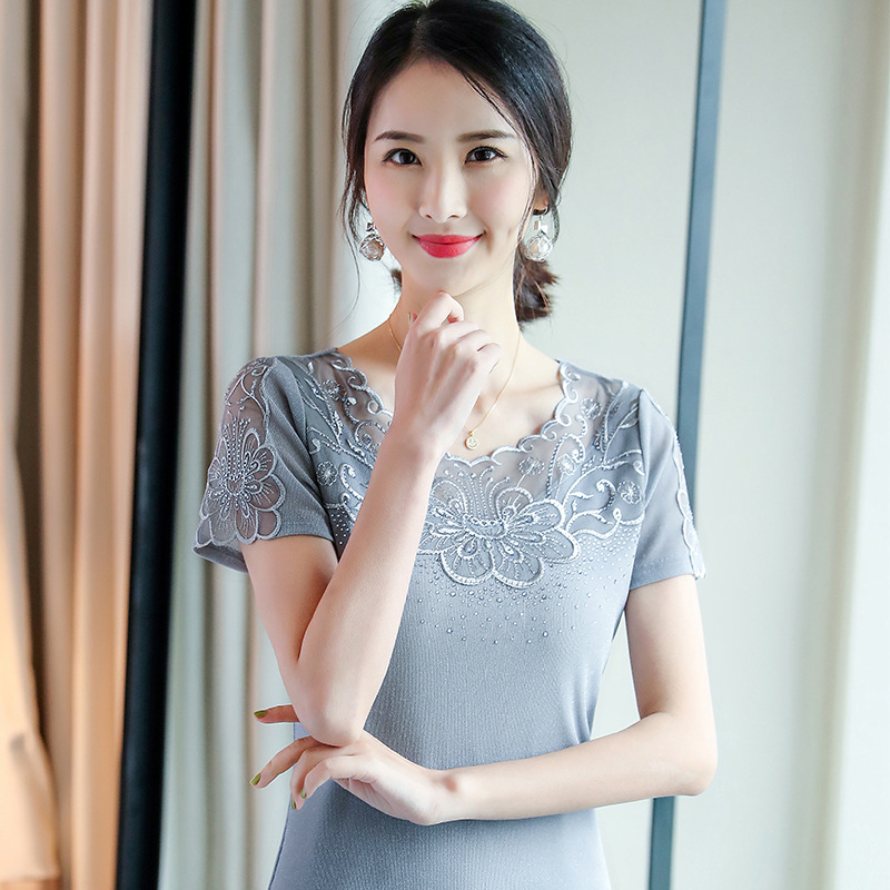 

2021 summer design engraving short sleeve fashion T - shirt women top 5944, White