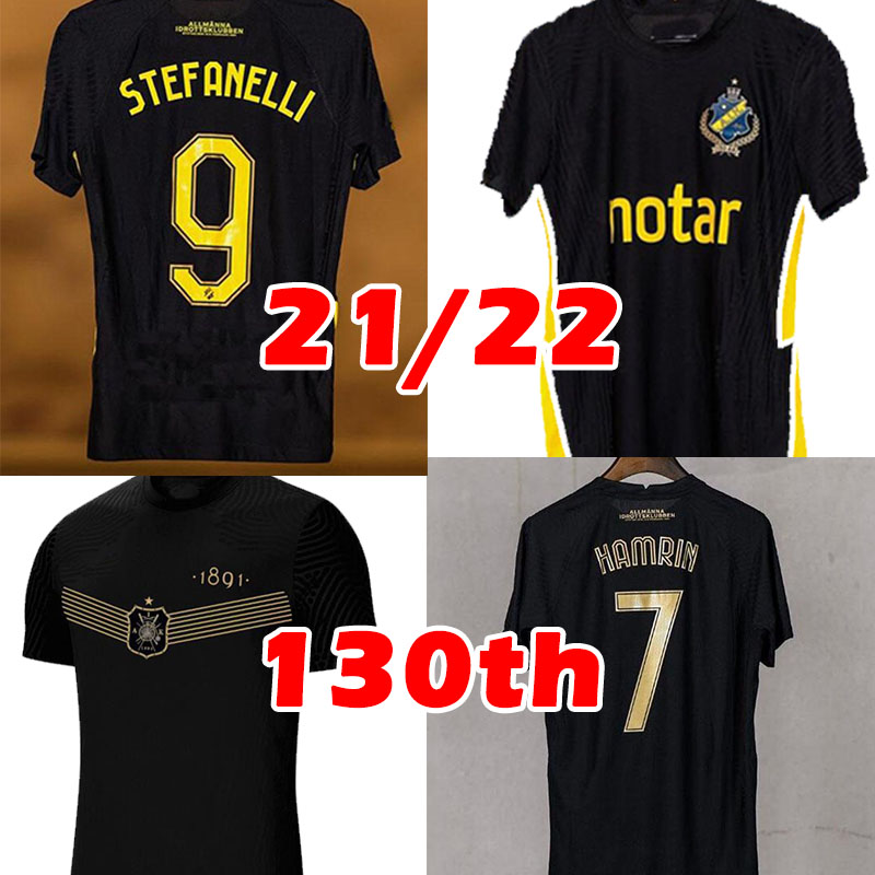 

21 22 AIK Fotboll 130 Years soccer jersey home Shirt Black golden Papagiannopoulos Rogic Larsson tihi 2021 2022 AIK 130th anniversary, Suoena 130th