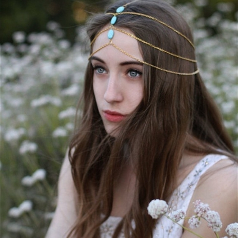 

natural pine stone Simple multi-layer tassel chain band hair accessories