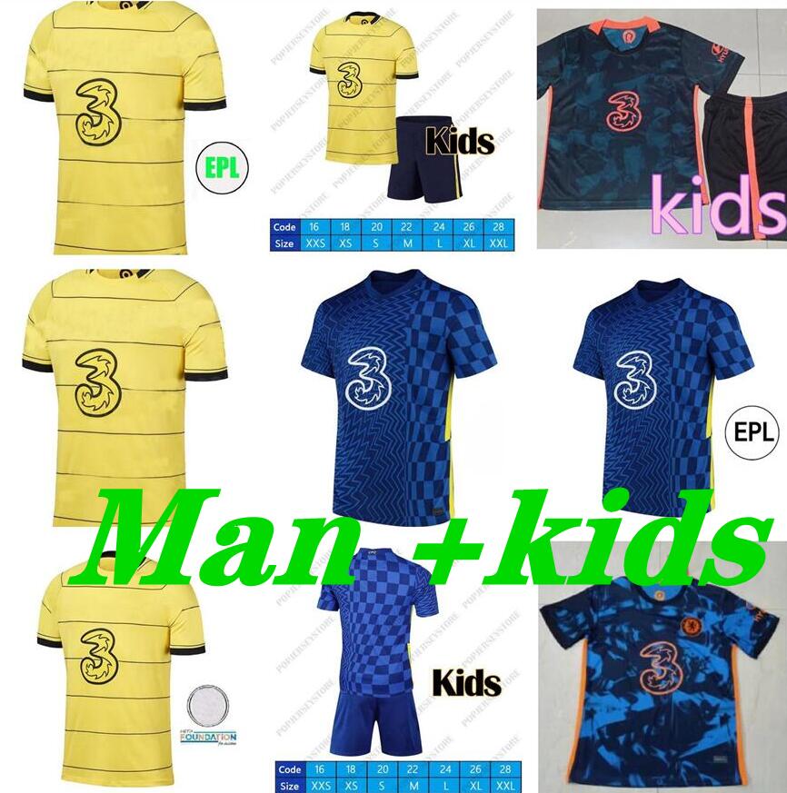 

21 22 PULISIC ABRAHAM soccer jersey LAMPARD KANTE ODOI WILLAN GIROUD Home 2021 2022 Away MOUNT Camiseta de football shirt MEN KIDS KIT, Black;yellow