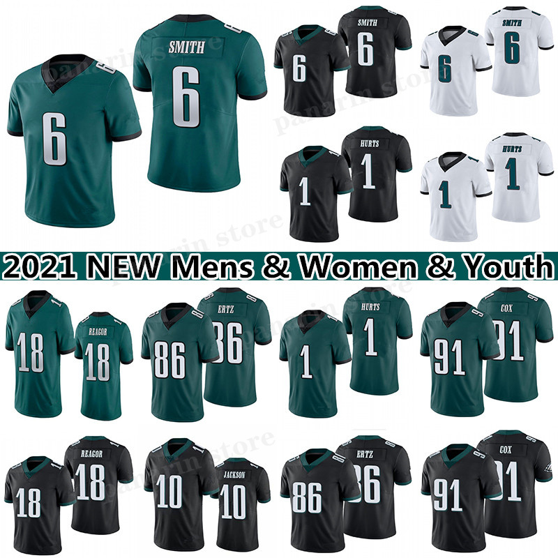 

6 DeVonta Smith 1 Jalen Hurts Football Jersey 86 Zach Ertz 91 Fletcher Cox 26 Miles Sanders Jalen Reagor Mens women youth Jerseys, Black;red