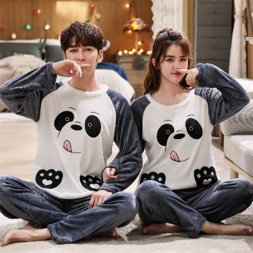 

Fleece Couple Pyjamas Winter Warm Pijama Men Sleepwear Pajamas For Pyjama Femme Pajama Set Sexy Lingerie Nightwear 211106, Love