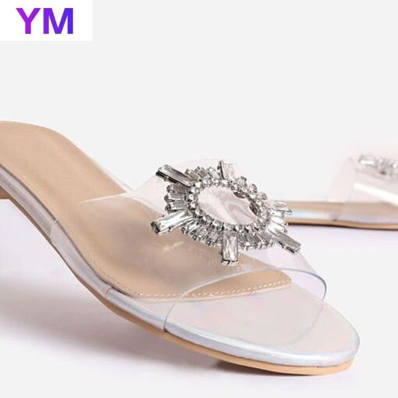 

Transparent PVC Sandals Women Flat Heels Shoes Ladies Sexy Peep Toe Slip On Crystal Female Fashion Zapatos De Mujer Tacon, Black