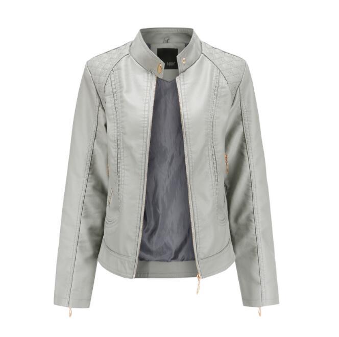 

Women's Leather & Faux 2022 Spring And Autumn OL Stand Collar Jacket Women Moto Biker Coat PU Black Red