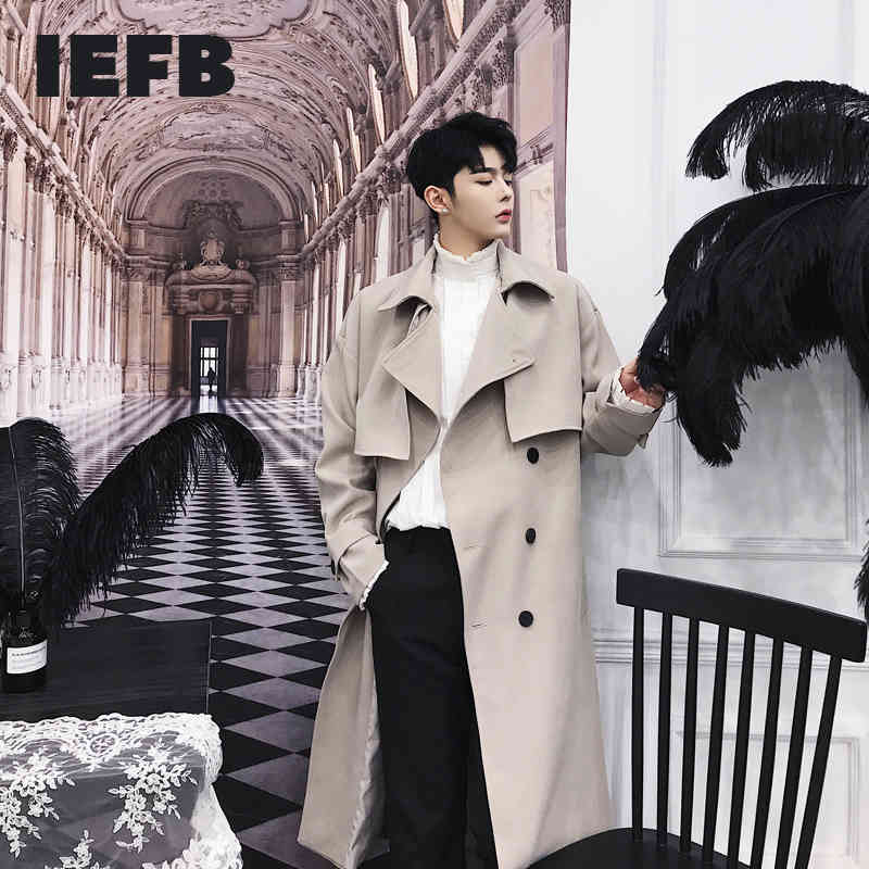 

IEFB /men's wear vintage trendy spring long knee-length trench coat Korean loose casual long coat overcoat 9Y1275 210524, Khaki