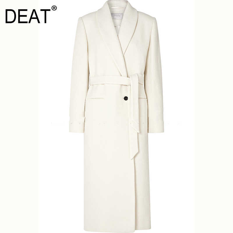 

[DEAT] Loose Fit Temperament Warm Woolen Coat Parkas Hooded Long Sleeve Women Fashion Autumn Winter 13S560 210527, White