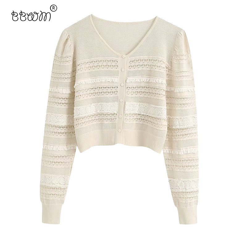 

Women Stylish Appliques Patchwork Short Cardigan Vintage Long Sleeve Single Breasted Sweaters Outerwear Chic Jumpers 210520, As picture