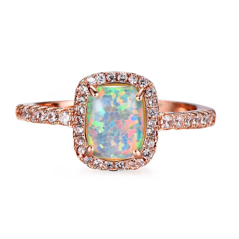 

Wedding Rings Geometric Square Stone Engagement Ring Simple Fashion White Blue Green Opal Vintage Rose Gold Color For Women