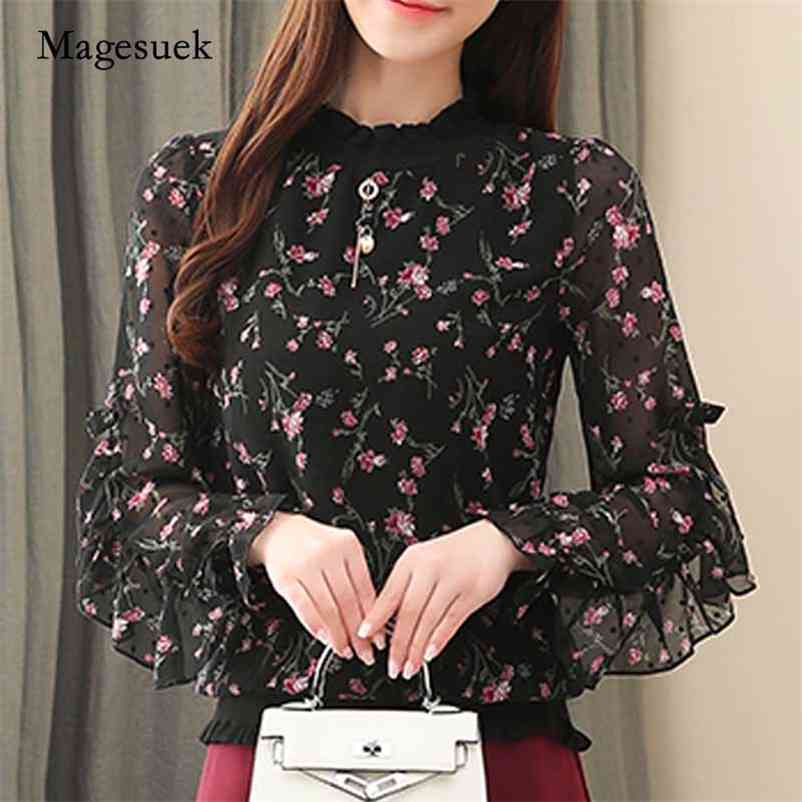 

Women Plus Size Ladies Tops Elegant Floral Long Sleeve Chiffon Blouse Autumn Office Lady Printing Women's Shirts 10670 210518, Picture
