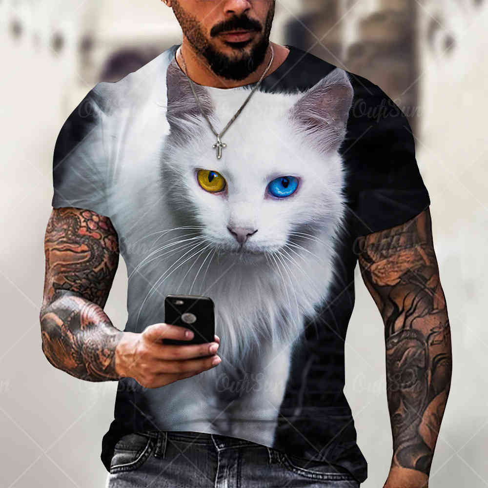 

summer t-shirt fashion new animal cute cat 3d printed children's wear short sve casual t-shirt 297, White;black