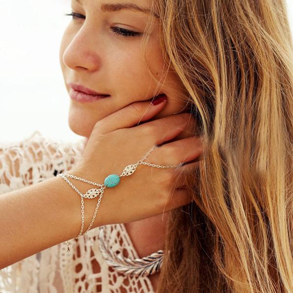 

Charm Bracelets Bead Bracelet Silver Color Blue Hand Slave Harness Fashion