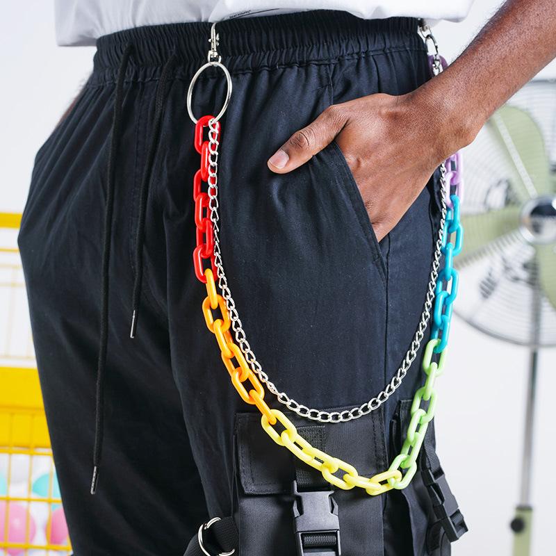 

Keychains Rainbow Fluorescent Green Waist Pants Chain Plastic Acrylic Resin Punk Style Hip-hop Hanging Keychain For Women Men