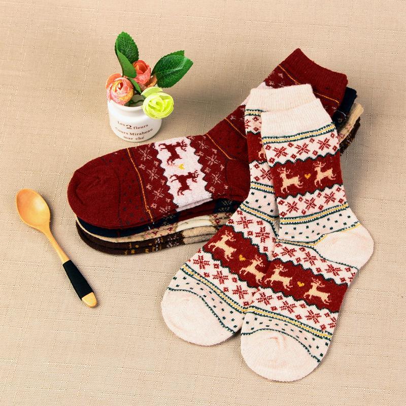 

Socks & Hosiery 1 Pair Winter Women Warm Wool Christmas Mid-calf Woolen Snowflake Deer Comfortable Gift Girls Cute Meias, Khaki