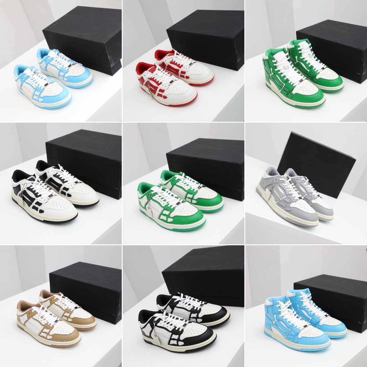 

2022 SKEL-TOP HI LOW BANDANA sneakers Luxury Designer Men women Shoes Leather Bones Applique Upper EVA Footbed low-top High-top Sport Shoe Fashionable Top Quality, Color 16
