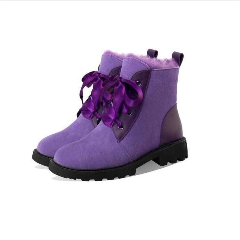 

Boots Winter Women's High-heeled With Increased Fur Thick-soled Short Black Purple Fashion Round-toe