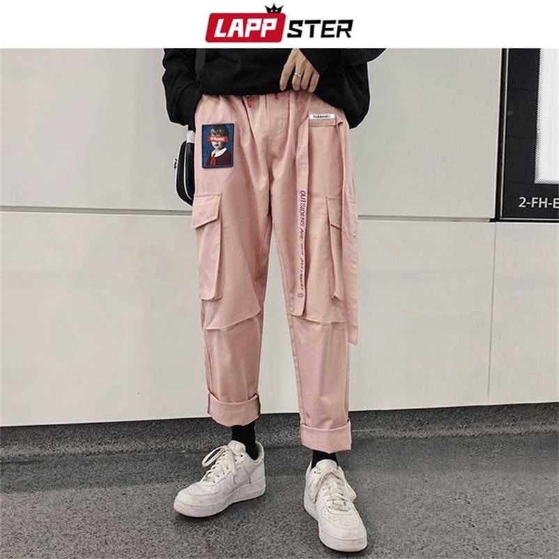 

LAPPSTER Ribbons Streetwear Cargo Pants Overalls Men Pocket Hip Hop Harem Pants Wide Leg Joggers Straight Sweatpants 5XL 211108, Armygreen