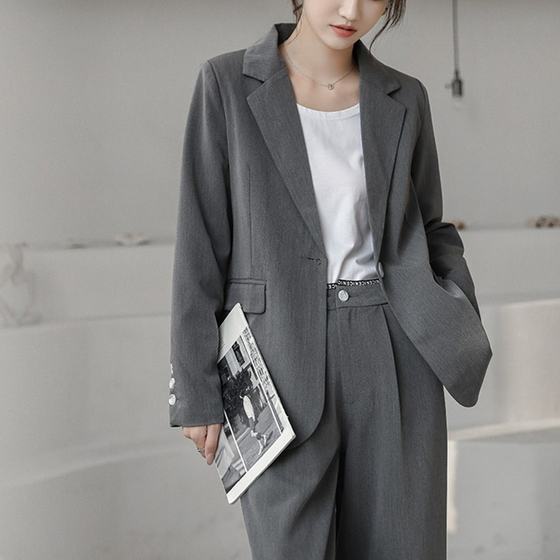 

Wear To Work Business 2 Pieces Suits Set Solid Color Korean Fitted Slim Outwear & Long Pants OL Women Spring 210525, Picture color